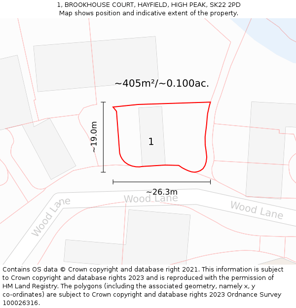 1, BROOKHOUSE COURT, HAYFIELD, HIGH PEAK, SK22 2PD: Plot and title map