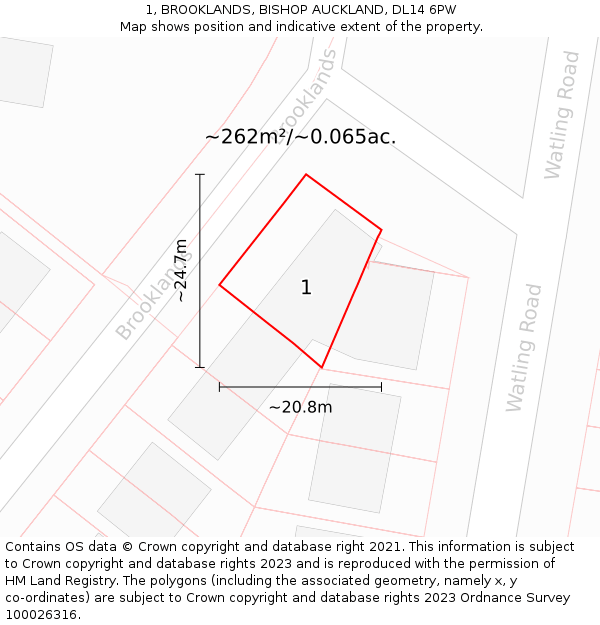 1, BROOKLANDS, BISHOP AUCKLAND, DL14 6PW: Plot and title map