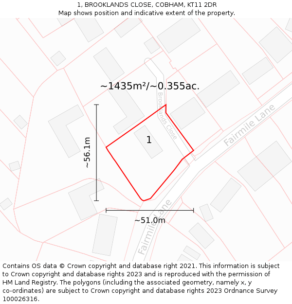 1, BROOKLANDS CLOSE, COBHAM, KT11 2DR: Plot and title map
