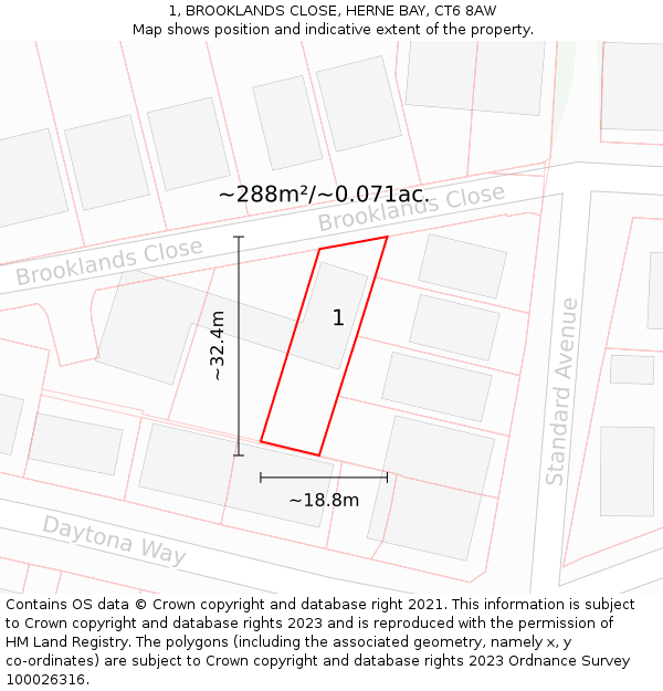 1, BROOKLANDS CLOSE, HERNE BAY, CT6 8AW: Plot and title map