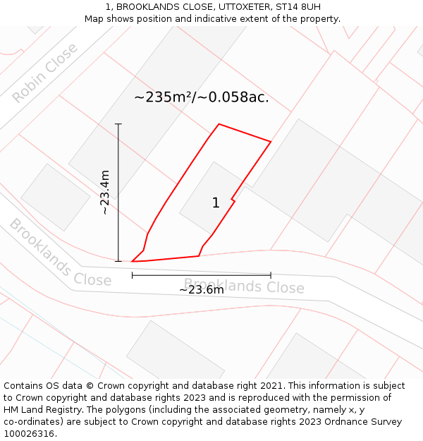 1, BROOKLANDS CLOSE, UTTOXETER, ST14 8UH: Plot and title map