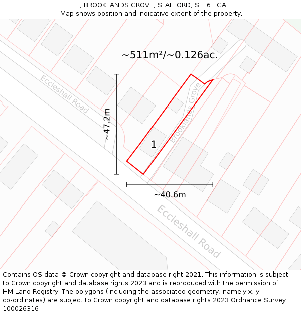 1, BROOKLANDS GROVE, STAFFORD, ST16 1GA: Plot and title map