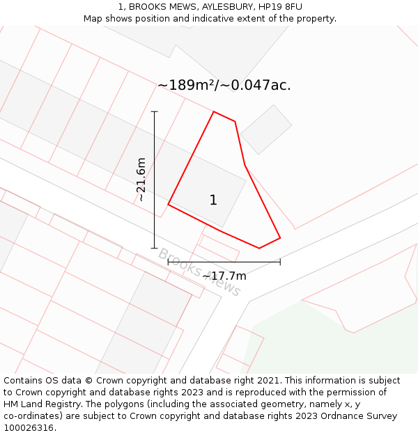 1, BROOKS MEWS, AYLESBURY, HP19 8FU: Plot and title map