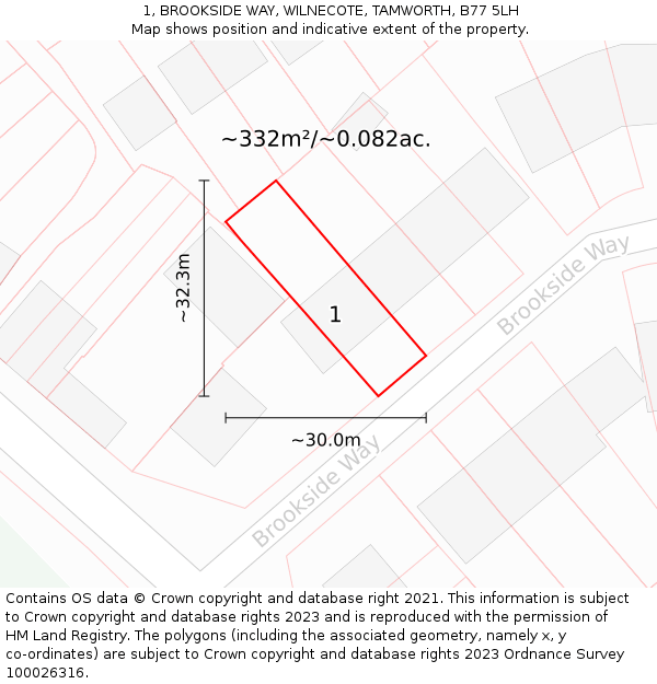 1, BROOKSIDE WAY, WILNECOTE, TAMWORTH, B77 5LH: Plot and title map