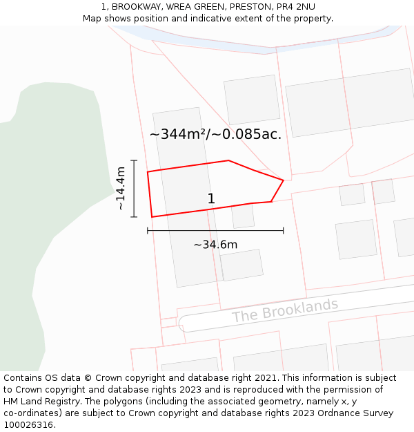 1, BROOKWAY, WREA GREEN, PRESTON, PR4 2NU: Plot and title map