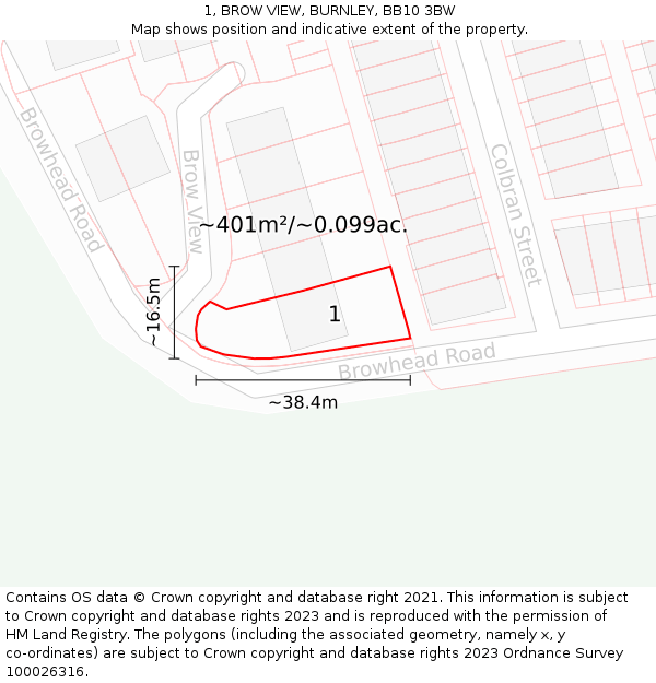1, BROW VIEW, BURNLEY, BB10 3BW: Plot and title map