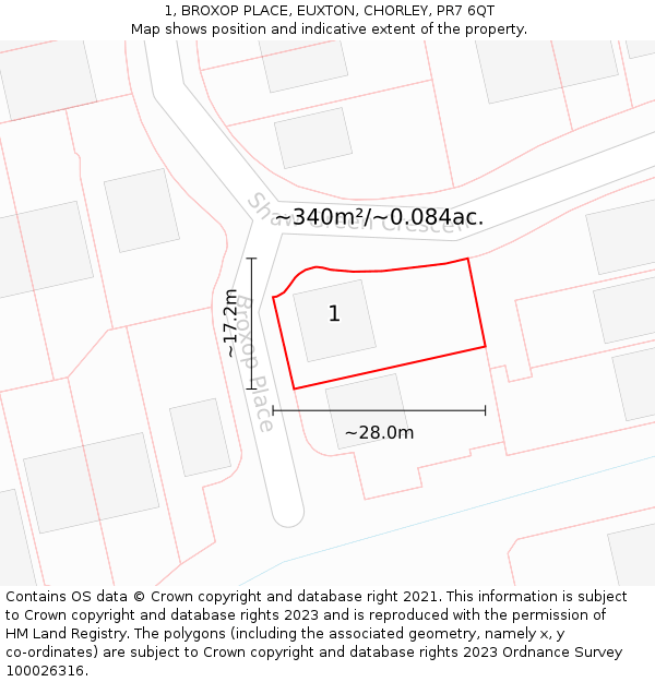 1, BROXOP PLACE, EUXTON, CHORLEY, PR7 6QT: Plot and title map