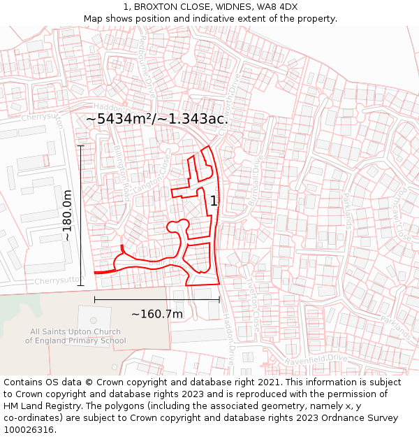 1, BROXTON CLOSE, WIDNES, WA8 4DX: Plot and title map