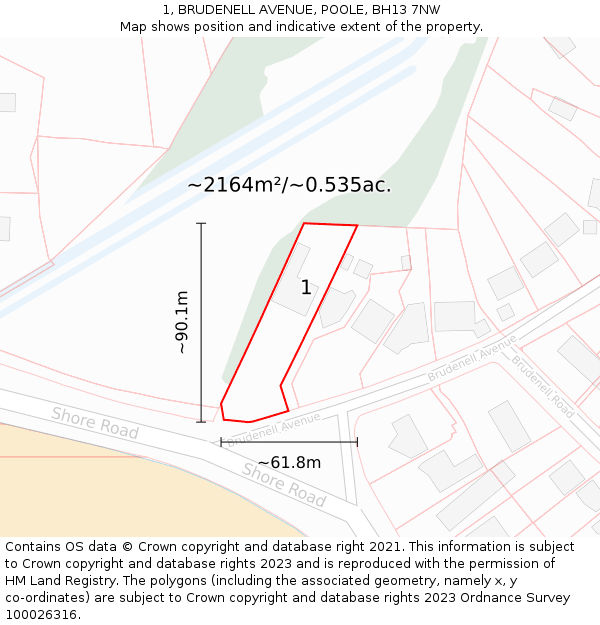 1, BRUDENELL AVENUE, POOLE, BH13 7NW: Plot and title map