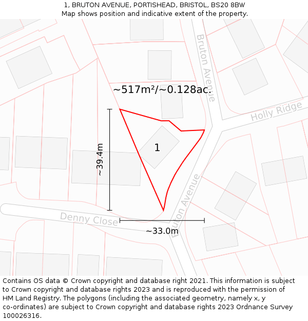 1, BRUTON AVENUE, PORTISHEAD, BRISTOL, BS20 8BW: Plot and title map