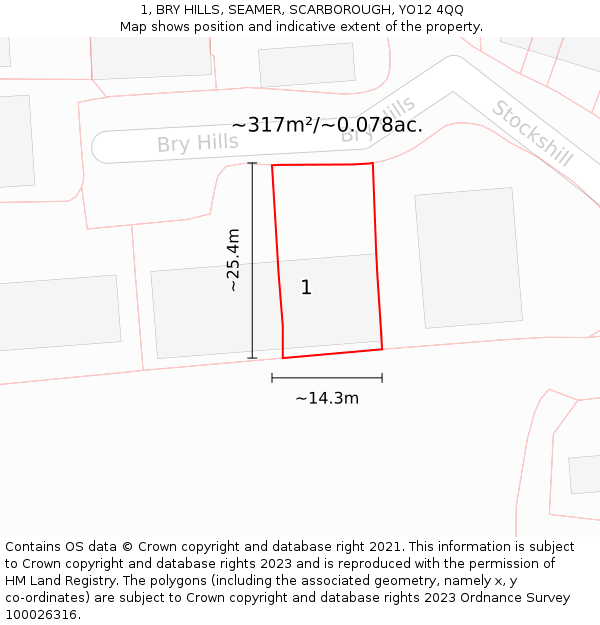 1, BRY HILLS, SEAMER, SCARBOROUGH, YO12 4QQ: Plot and title map