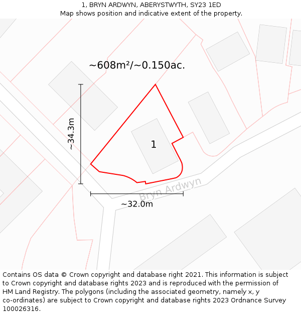1, BRYN ARDWYN, ABERYSTWYTH, SY23 1ED: Plot and title map