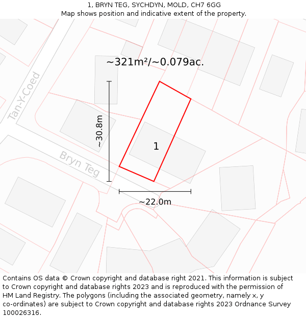 1, BRYN TEG, SYCHDYN, MOLD, CH7 6GG: Plot and title map