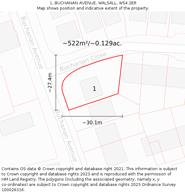 1, BUCHANAN AVENUE, WALSALL, WS4 2ER: Plot and title map