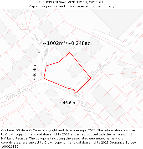 1, BUCKFAST WAY, MIDDLEWICH, CW10 9HU: Plot and title map