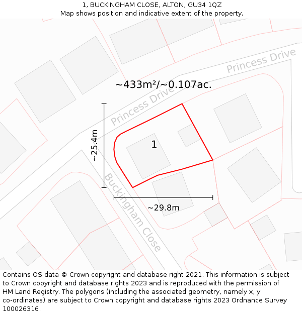 1, BUCKINGHAM CLOSE, ALTON, GU34 1QZ: Plot and title map