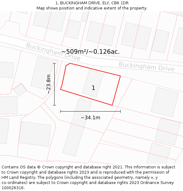 1, BUCKINGHAM DRIVE, ELY, CB6 1DR: Plot and title map