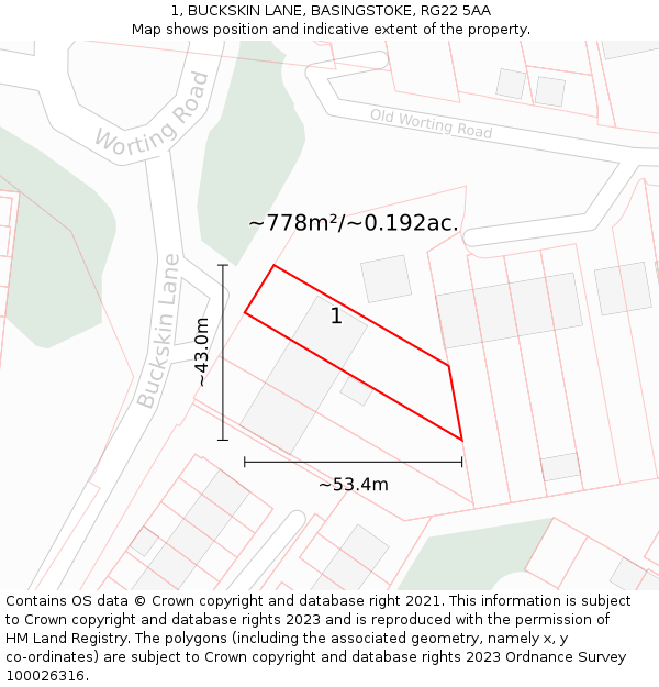 1, BUCKSKIN LANE, BASINGSTOKE, RG22 5AA: Plot and title map