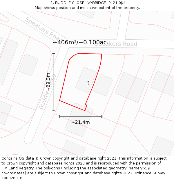 1, BUDDLE CLOSE, IVYBRIDGE, PL21 0JU: Plot and title map
