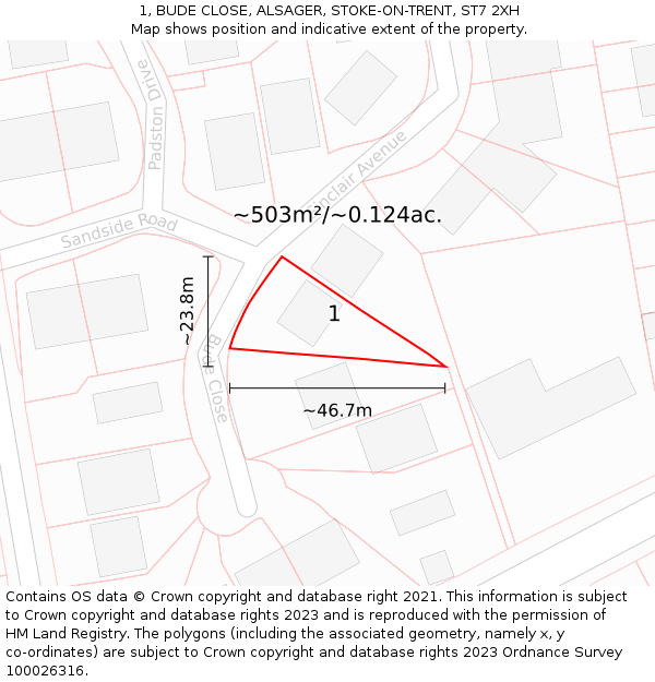1, BUDE CLOSE, ALSAGER, STOKE-ON-TRENT, ST7 2XH: Plot and title map
