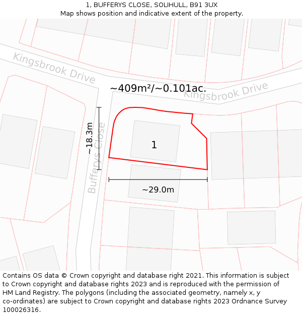 1, BUFFERYS CLOSE, SOLIHULL, B91 3UX: Plot and title map