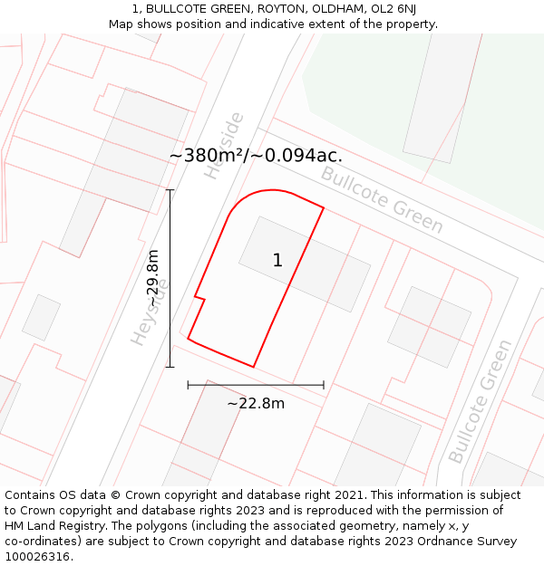 1, BULLCOTE GREEN, ROYTON, OLDHAM, OL2 6NJ: Plot and title map