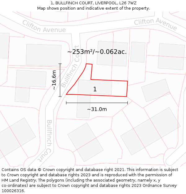 1, BULLFINCH COURT, LIVERPOOL, L26 7WZ: Plot and title map
