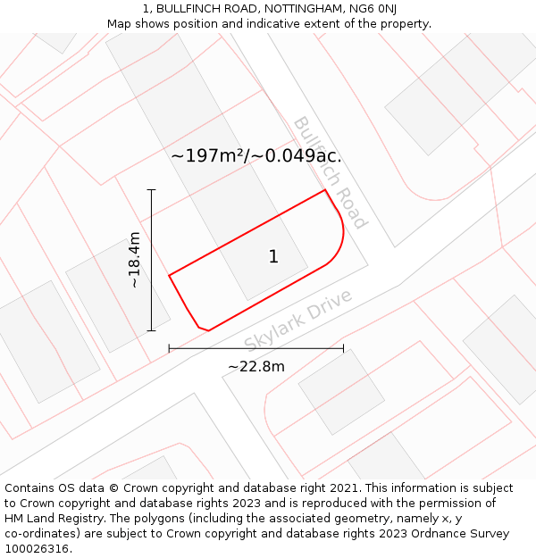 1, BULLFINCH ROAD, NOTTINGHAM, NG6 0NJ: Plot and title map