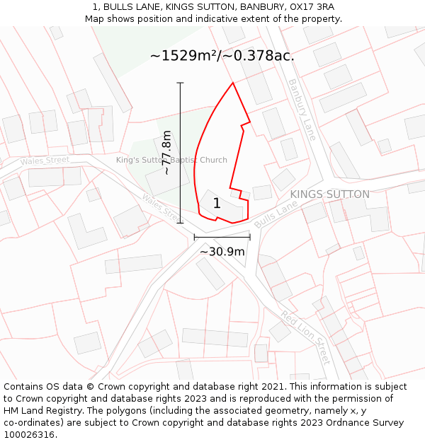 1, BULLS LANE, KINGS SUTTON, BANBURY, OX17 3RA: Plot and title map