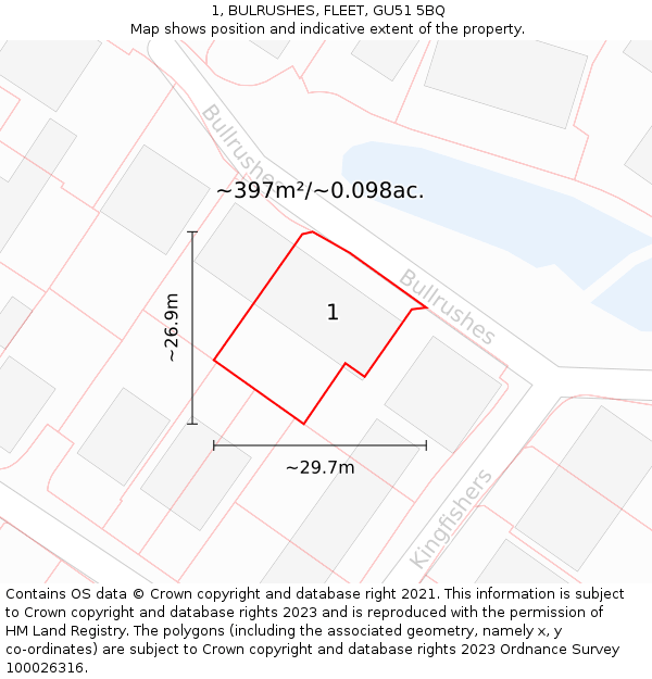 1, BULRUSHES, FLEET, GU51 5BQ: Plot and title map