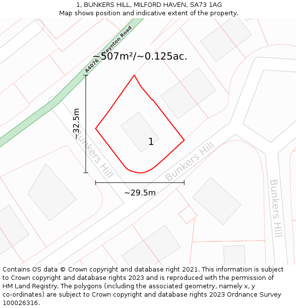 1, BUNKERS HILL, MILFORD HAVEN, SA73 1AG: Plot and title map