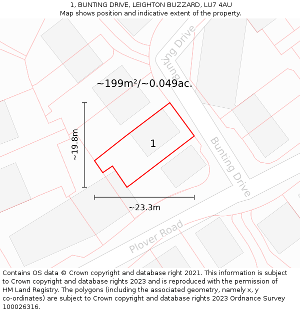 1, BUNTING DRIVE, LEIGHTON BUZZARD, LU7 4AU: Plot and title map