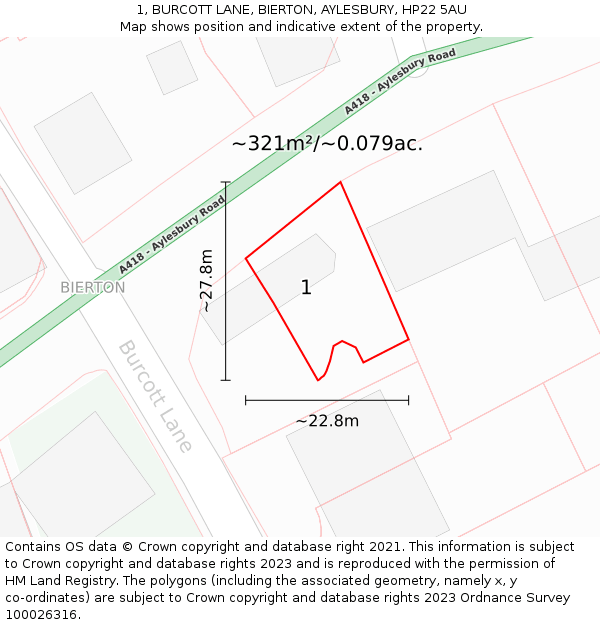 1, BURCOTT LANE, BIERTON, AYLESBURY, HP22 5AU: Plot and title map