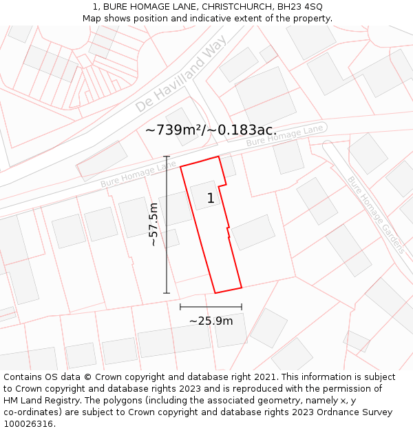 1, BURE HOMAGE LANE, CHRISTCHURCH, BH23 4SQ: Plot and title map