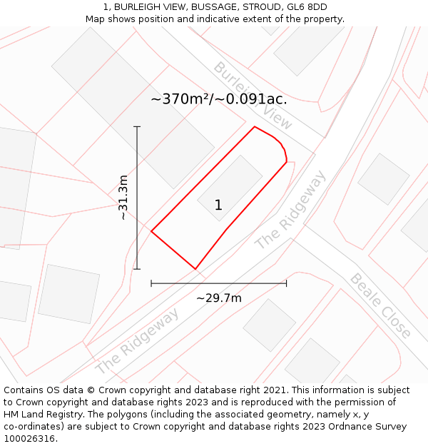 1, BURLEIGH VIEW, BUSSAGE, STROUD, GL6 8DD: Plot and title map