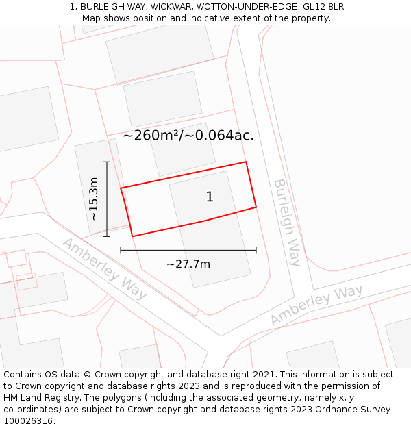 1, BURLEIGH WAY, WICKWAR, WOTTON-UNDER-EDGE, GL12 8LR: Plot and title map