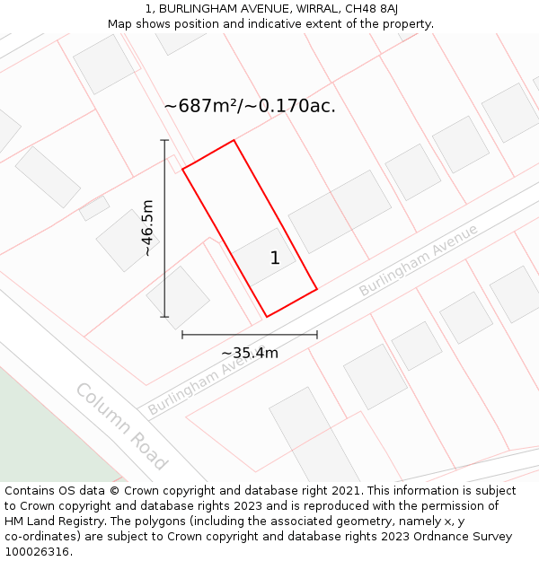 1, BURLINGHAM AVENUE, WIRRAL, CH48 8AJ: Plot and title map
