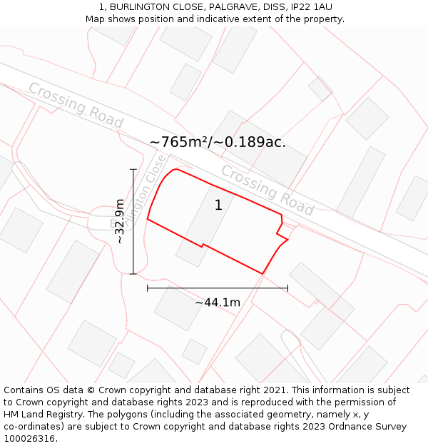 1, BURLINGTON CLOSE, PALGRAVE, DISS, IP22 1AU: Plot and title map