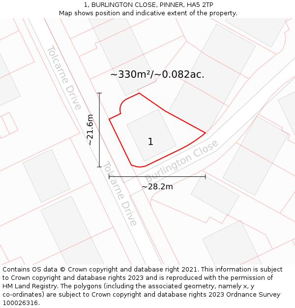1, BURLINGTON CLOSE, PINNER, HA5 2TP: Plot and title map