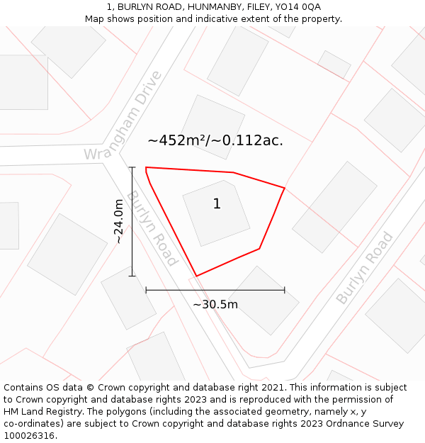 1, BURLYN ROAD, HUNMANBY, FILEY, YO14 0QA: Plot and title map