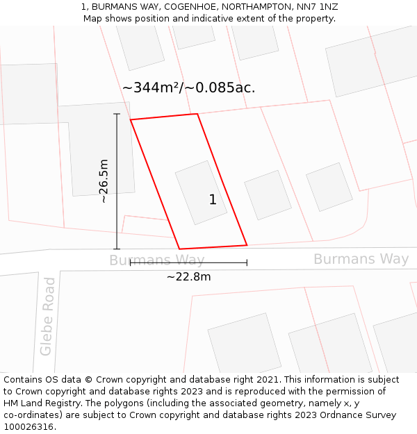 1, BURMANS WAY, COGENHOE, NORTHAMPTON, NN7 1NZ: Plot and title map