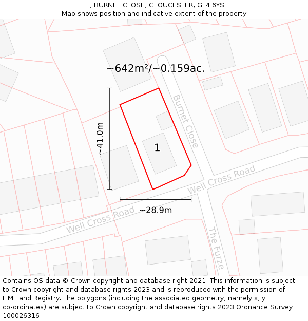 1, BURNET CLOSE, GLOUCESTER, GL4 6YS: Plot and title map