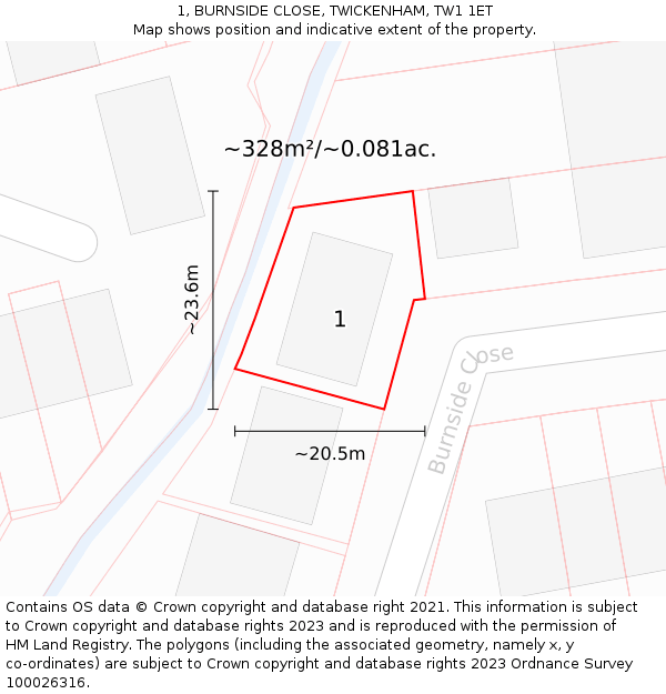 1, BURNSIDE CLOSE, TWICKENHAM, TW1 1ET: Plot and title map