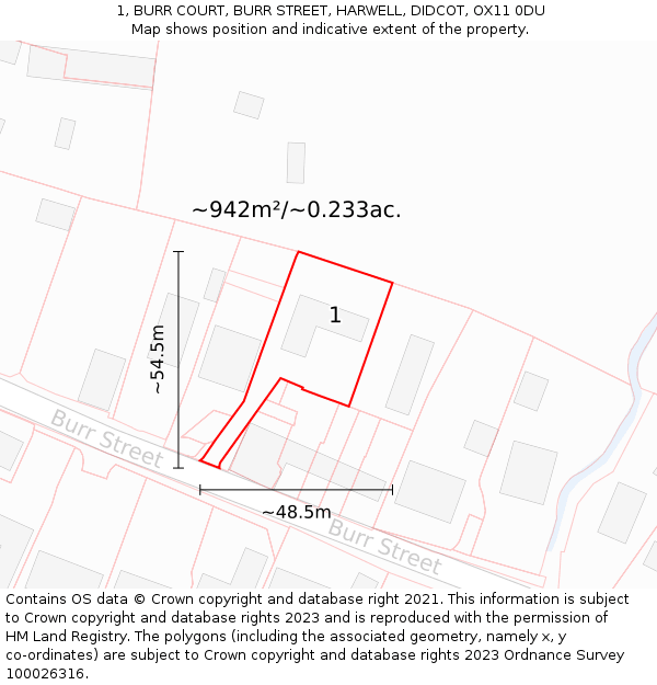 1, BURR COURT, BURR STREET, HARWELL, DIDCOT, OX11 0DU: Plot and title map