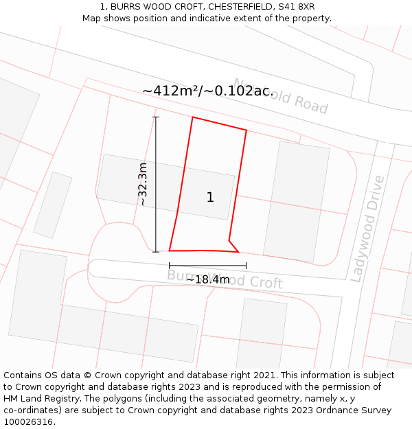 1, BURRS WOOD CROFT, CHESTERFIELD, S41 8XR: Plot and title map