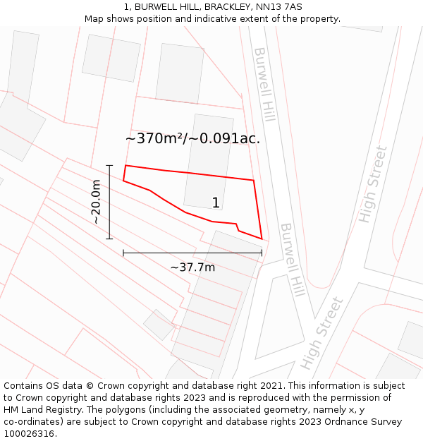 1, BURWELL HILL, BRACKLEY, NN13 7AS: Plot and title map