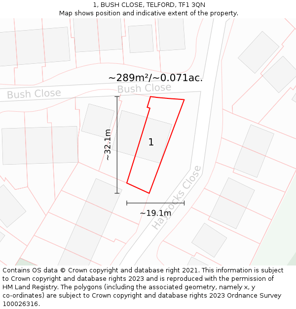 1, BUSH CLOSE, TELFORD, TF1 3QN: Plot and title map