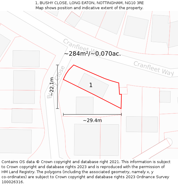 1, BUSHY CLOSE, LONG EATON, NOTTINGHAM, NG10 3RE: Plot and title map