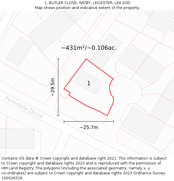 1, BUTLER CLOSE, RATBY, LEICESTER, LE6 0GD: Plot and title map