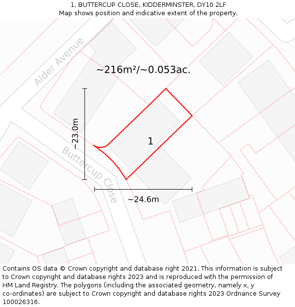 1, BUTTERCUP CLOSE, KIDDERMINSTER, DY10 2LF: Plot and title map